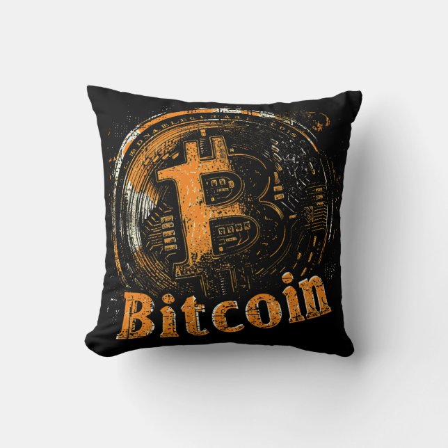 Grunge Bitcoin logo crypto blockchain Design Kissen (Vorderseite)