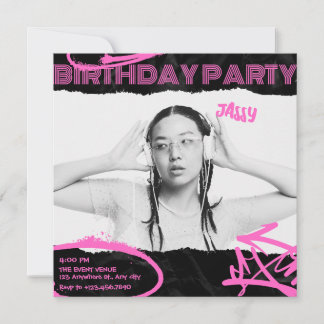 Grunge Black and Pink Art Foto Geburtstag Einladung