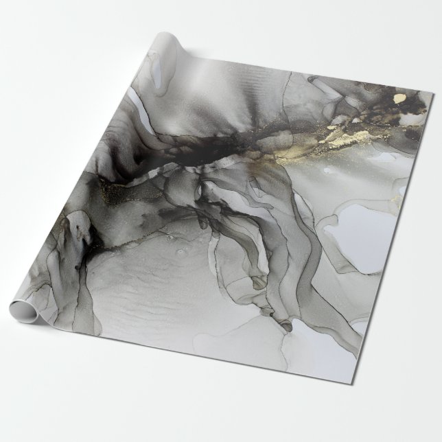Grunge Black Gray Gold Geschenkpapier (Ungerollt)