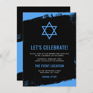 Grunge Blue Black Bar Mitzvah Empfang Einladung
