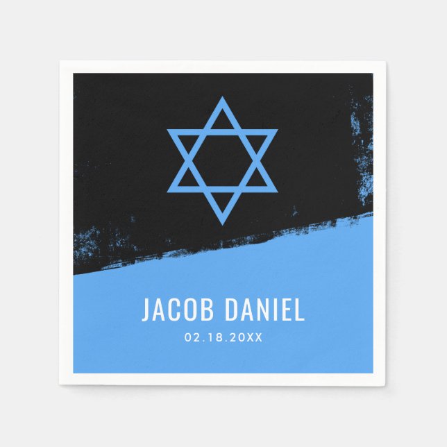Grunge Blue Black Bar Mitzvah Serviette (Vorderseite)