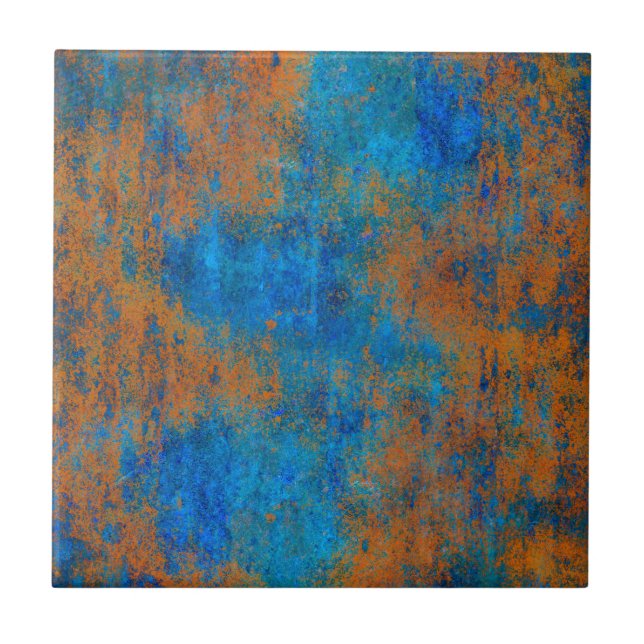 Grunge Blue Copper Boho Fliese (Vorderseite)