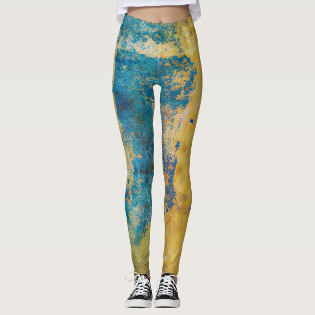 Grunge Blue und Gold Textur Hintergrund Leggings (Vorderseite)
