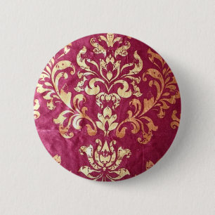 Grunge-Blumen-Victorian-Gold-Burgunder-Damaskus Button