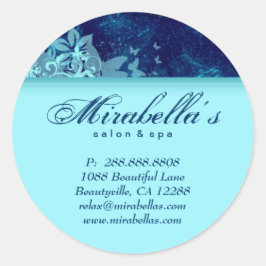 Grunge Blumenaufkleber Salon Wellness-Center Blau  Runder Aufkleber