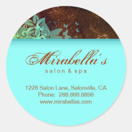 Grunge Blumenaufkleber Salon Wellness-Center blau Runder Aufkleber