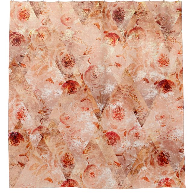 Grunge Blumenmuster. Korallenhintergrund. Duschvorhang (Vorderseite)