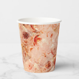 Grunge Blumenmuster. Korallenhintergrund. Pappbecher