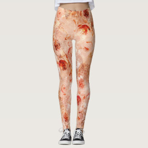 Grunge-Blumenmuster. Korallenroter Hintergrund. Leggings