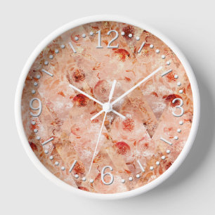 Grunge-Blumenmuster. Korallenroter Hintergrund. Uhr