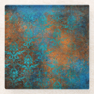Grunge Braun Blau Florales Dekoratives Luxus-Muste Glasuntersetzer