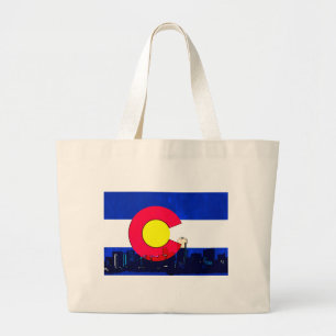 Grunge bright Denver Colorado Flagge Skyline Jumbo Stoffbeutel