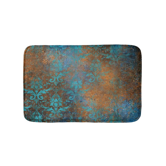 Grunge Brown Blue Floral Dekorationsmuster Badematte (Vorderseite)