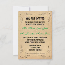 Grunge Brown Paper 3x5 Hochzeit Einladung Grün