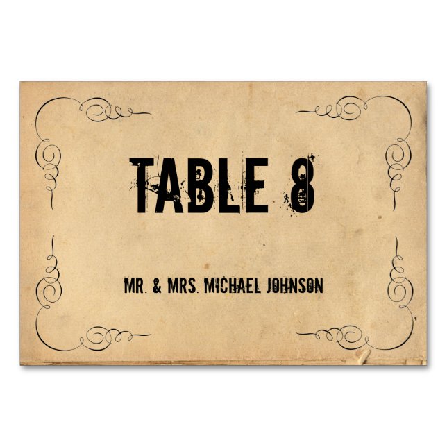 Grunge Brown Paper Guest Table Cards Tischnummer (Rückseite)