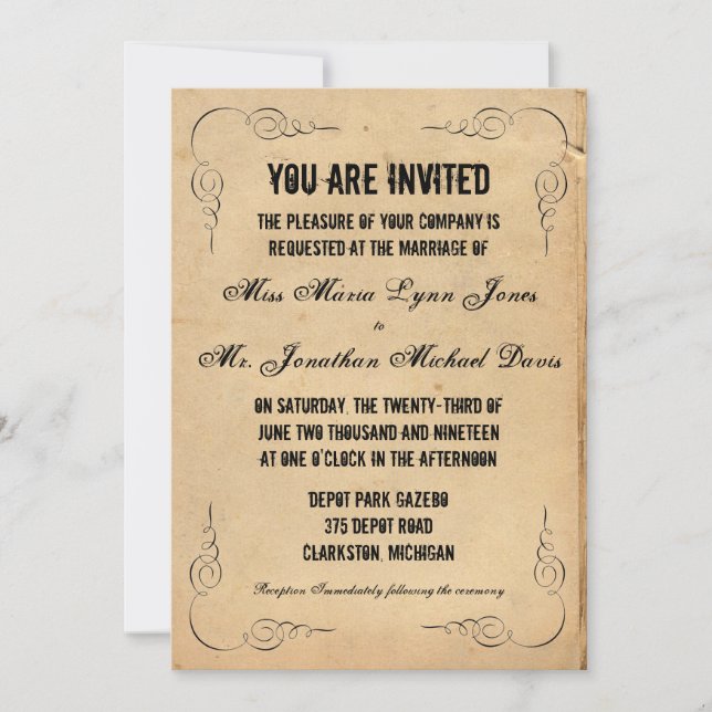 Grunge Brown Paper Wedding Einladung (Vorderseite)