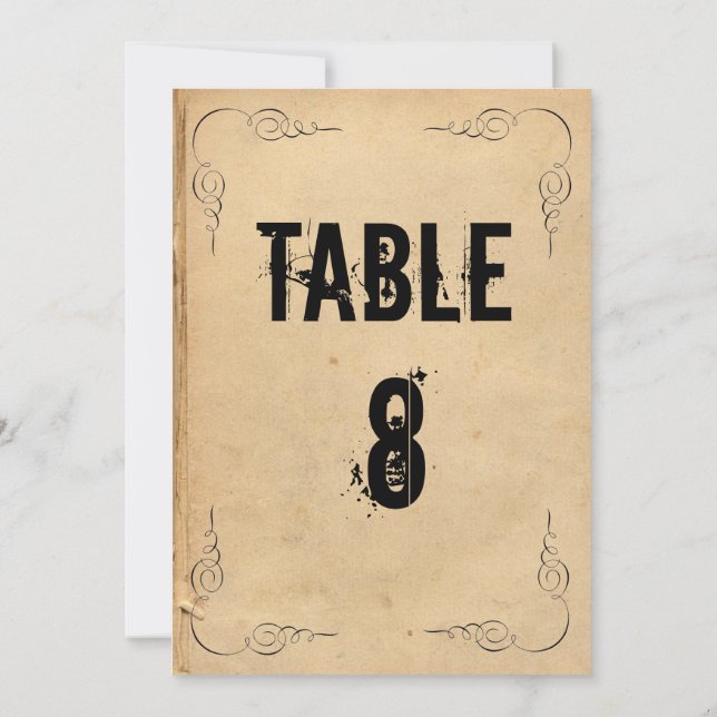 Grunge Brown Paper Wedding Tischnummer (Rückseite)