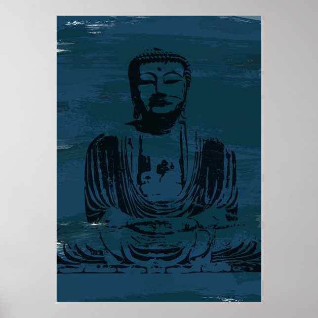 Grunge Buddha Poster - Dunkel Aquamarin (Vorne)