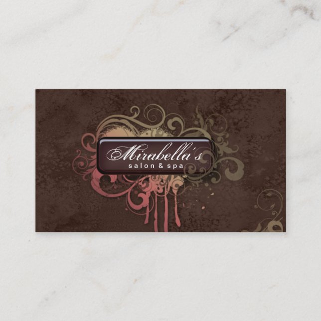 Grunge Business Card Flower Salon Spa Brown Fall Visitenkarte (Vorderseite)