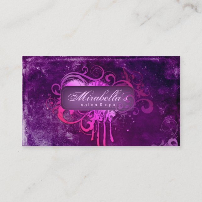 Grunge Business Card Flower Salon Spa Purple Pink Visitenkarte (Vorderseite)