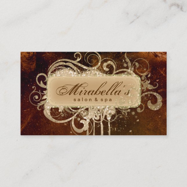Grunge Business Card Glitter Salon Spa Brown Gold Visitenkarte (Vorderseite)