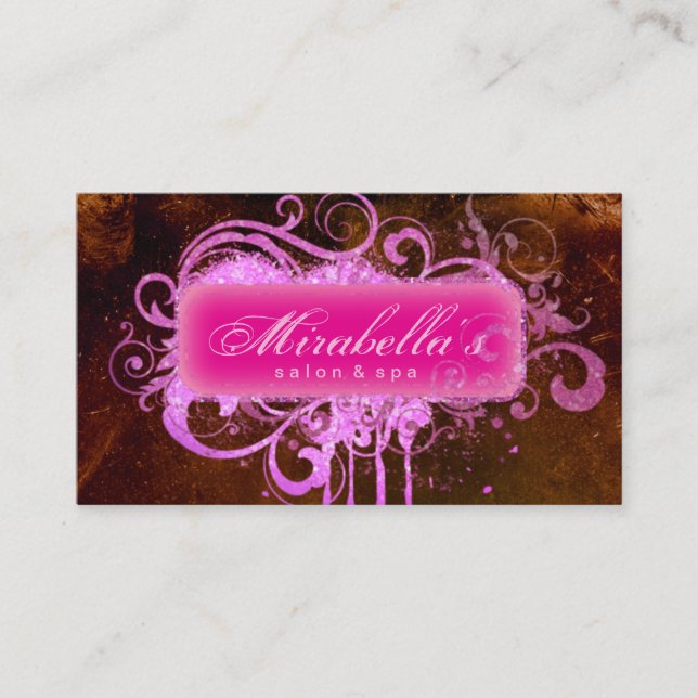Grunge Business Card Glitter Salon Spa Brown Pink Visitenkarte (Vorderseite)