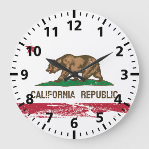 Grunge California State Flag Große Wanduhr
