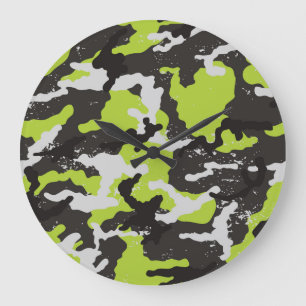 Grunge Camouflage Vintager Hintergrund Große Wanduhr