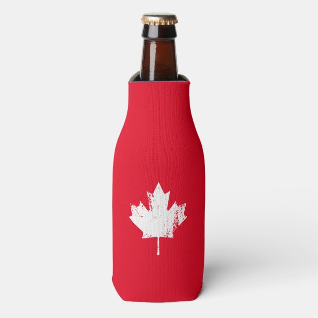 Grunge Canada Flag Maple - White Distressed Flaschenkühler (Flaschenvorderseite)