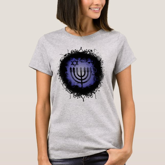 Grunge Chanukah Menorah T - Shirt (Vorderseite)