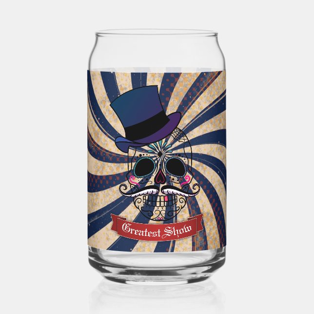 Grunge Circus Sugar Skull Ringmaster Custom Text Dosenglas (Vorderseite)