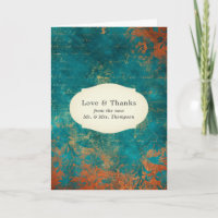Grunge Copper Patina und Türkis Dankeschön Karte