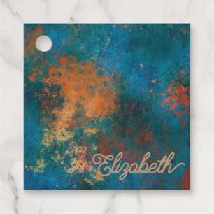 Grunge Copper Patina und Türkis Geschenkanhänger
