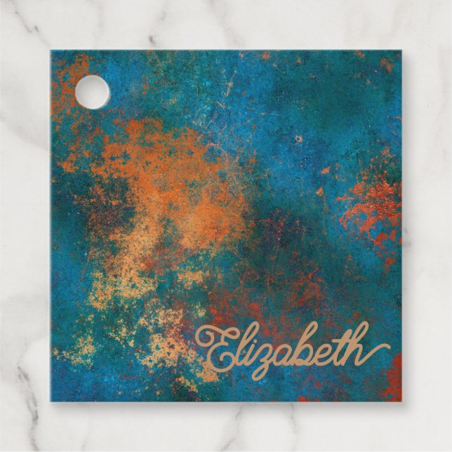 Grunge Copper Patina und Türkis Geschenkanhänger (Vorderseite)