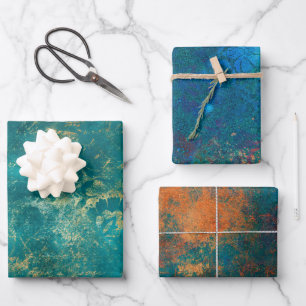Grunge Copper Patina und Türkis Geschenkpapier Set