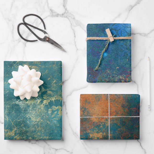 Grunge Copper Patina und Türkis Geschenkpapier Set (Vorderseite)
