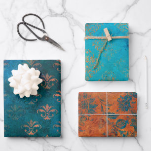Grunge Copper Patina und Türkis Geschenkpapier Set