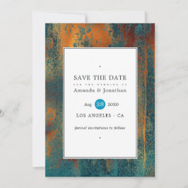 Grunge Copper Patina und türkisfarbene Hochzeit Save The Date