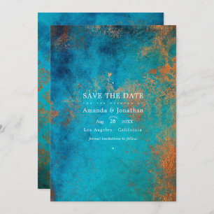 Grunge Copper Patina und türkisfarbene Hochzeit Save The Date