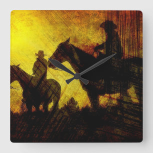 Grunge Cowboy Range Rider Square Wall Clock Quadratische Wanduhr
