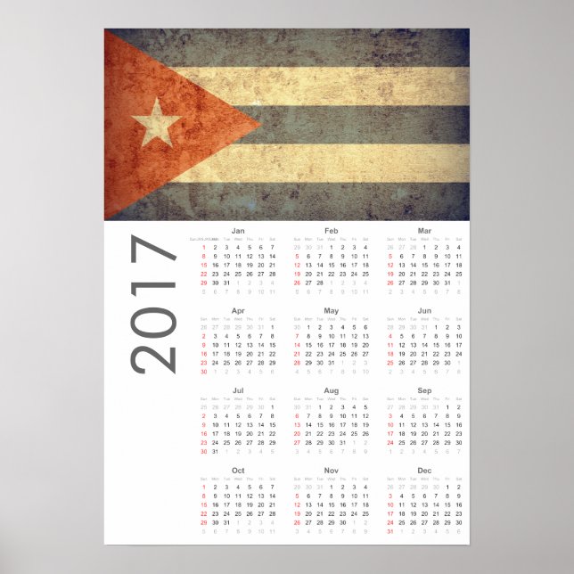 Grunge Cuba Flag Kalender 2017 Poster (Vorne)