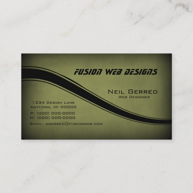 Grunge Curves Business Card, Dunkles Olive Visitenkarte (Vorderseite)