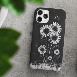 Grunge Daisy Schwarz-weiß Monogram Individuelle Na iPhone 16 Hülle