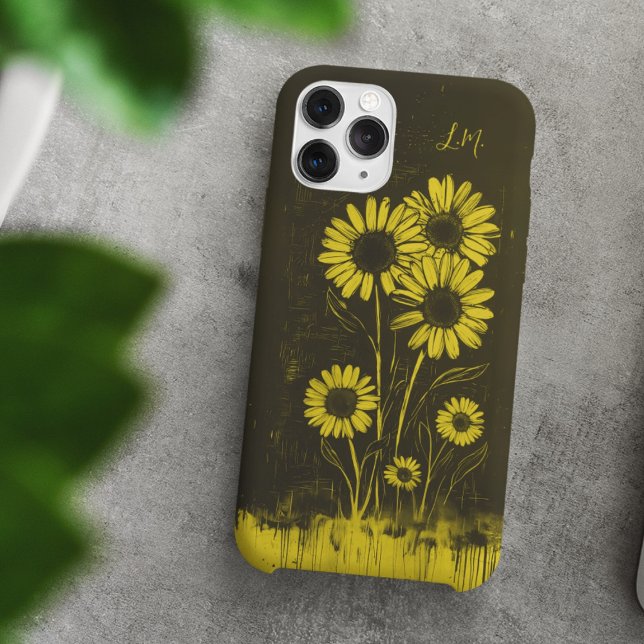 Grunge Daisy Yellow Brown Monogram Individuelle Na Case-Mate iPhone Hülle (Von Creator hochgeladen)