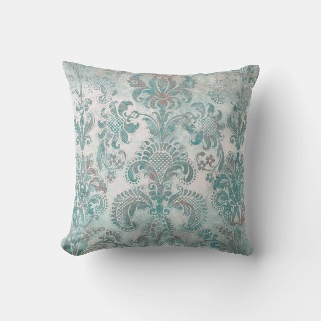 Grunge Damask Aqua Mint Blue Blush Pink Kissen (Vorderseite)