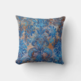 Grunge Damask Cobalt Blue Rust Orange Kissen