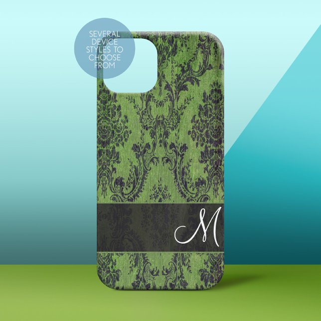 Grunge Damask Muster auf Galaxie mit Monogramm Case-Mate iPhone Hülle (Personalized Phone Case)