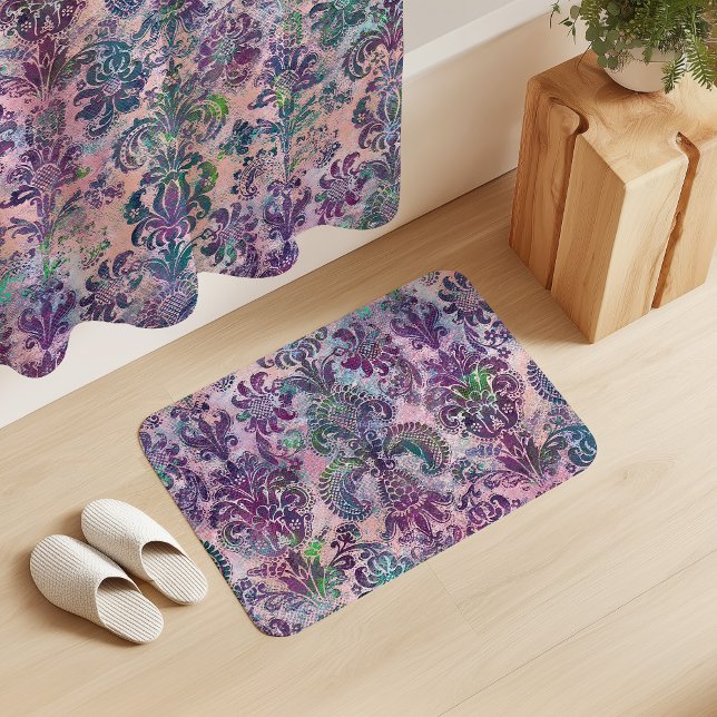 Grunge Damask Pink Purple Charteuse Turquoise Badematte (Von Creator hochgeladen)