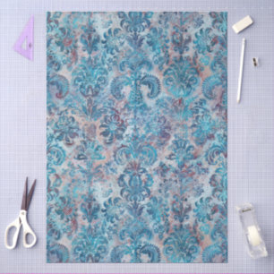 Grunge Damast Jeansblau Burgunderrot Pfirsich Rose Seidenpapier