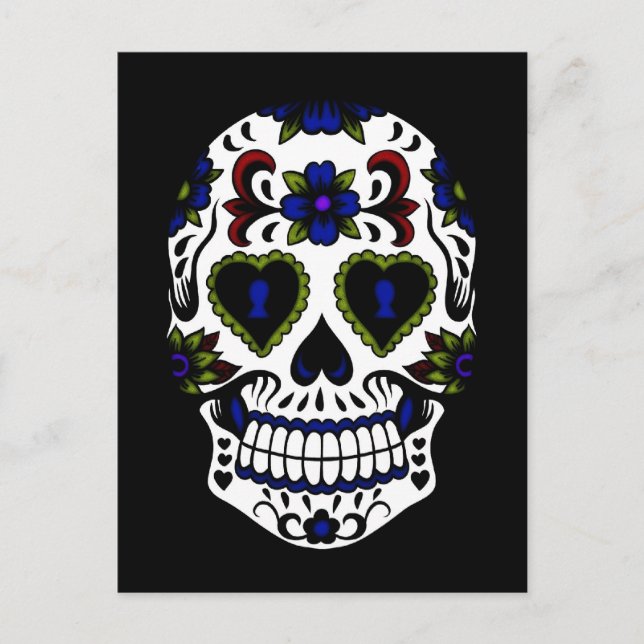 Grunge Day of the Dead Blue & Red Postkarte (Vorderseite)